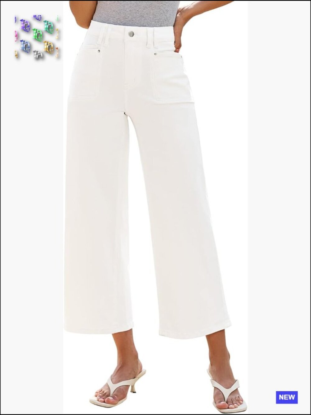 High Waisted Wide Leg Cropped Jeans Trendy Baggy Stretchy Denim Pants 26.5